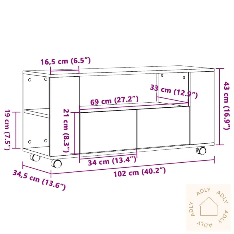 Tv-Benk Med Hjul Artisan Eik 102X34,5X43 Cm Konstruert Tre