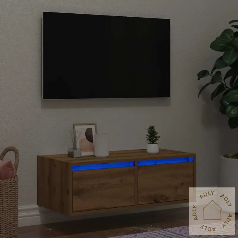 Tv-Benk Med Led-Lys Artisan Eik 75X35,5X25 Cm