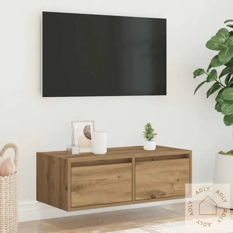 Tv-Benk Med Led-Lys Artisan Eik 75X35,5X25 Cm