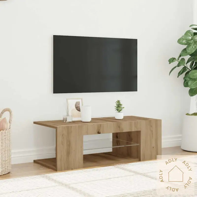 Tv-Benk Med Led-Lys Artisan Eik 90X39X30 Cm Konstruert Tre