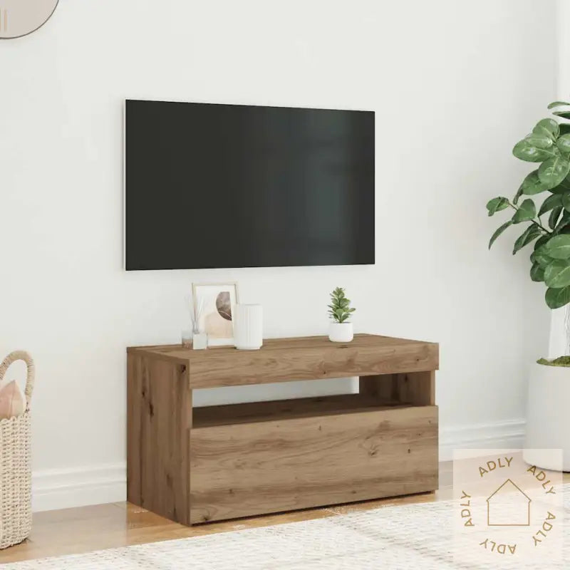 Tv-Benk Med Led-Lys Artisan Eik 75X35X40 Cm Konstruert Tre