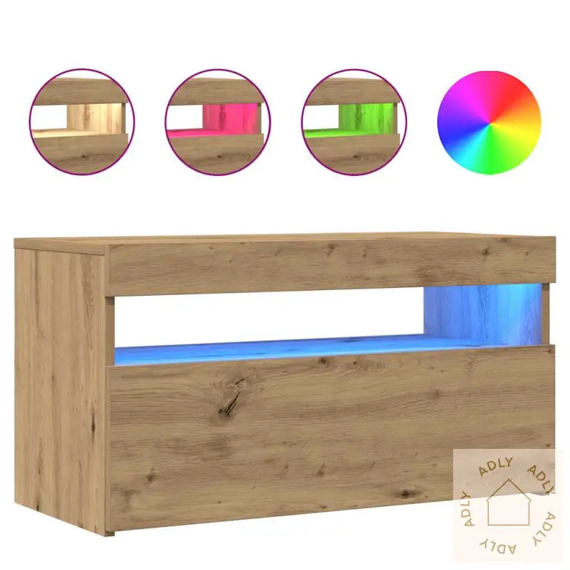 Tv-Benk Med Led-Lys Artisan Eik 75X35X40 Cm Konstruert Tre