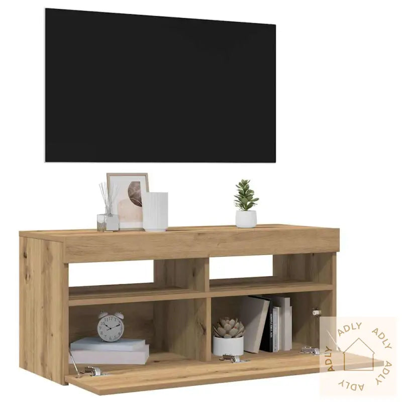 Tv-Benk Med Led-Lys Artisan Eik 90X35X40 Cm Konstruert Tre