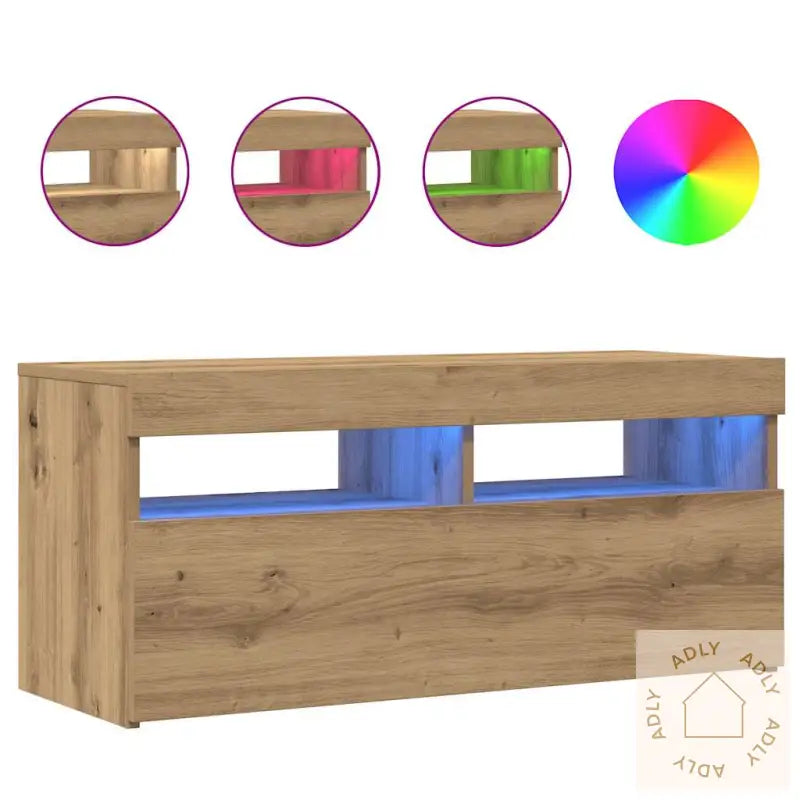 Tv-Benk Med Led-Lys Artisan Eik 90X35X40 Cm Konstruert Tre