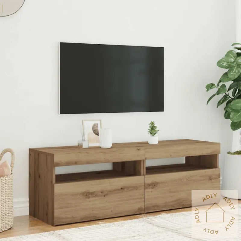 Tv-Benk Med Led-Lys 2 Stk Artisan Eik Konstruert Tre