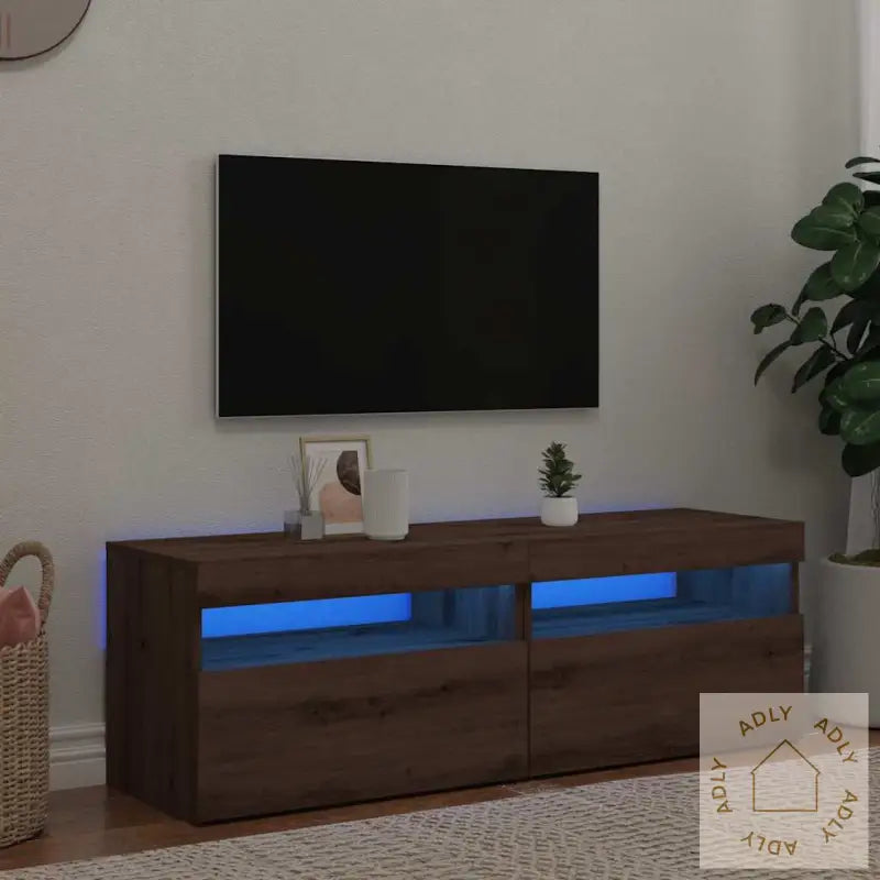 Tv-Benk Med Led-Lys 2 Stk Artisan Eik Konstruert Tre