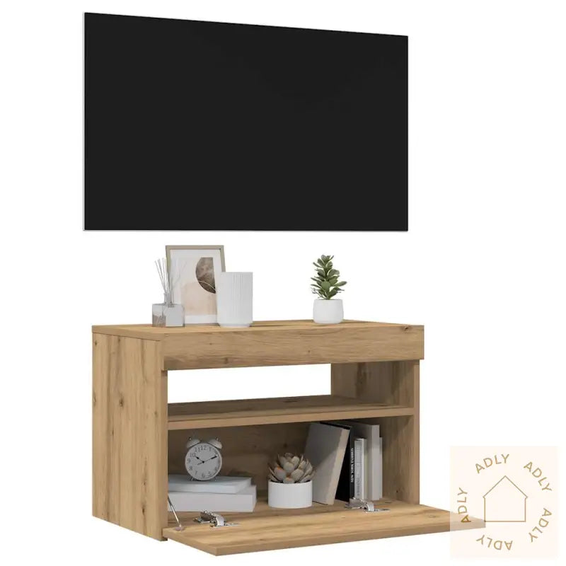 Tv-Benk Med Led-Lys 2 Stk Artisan Eik Konstruert Tre