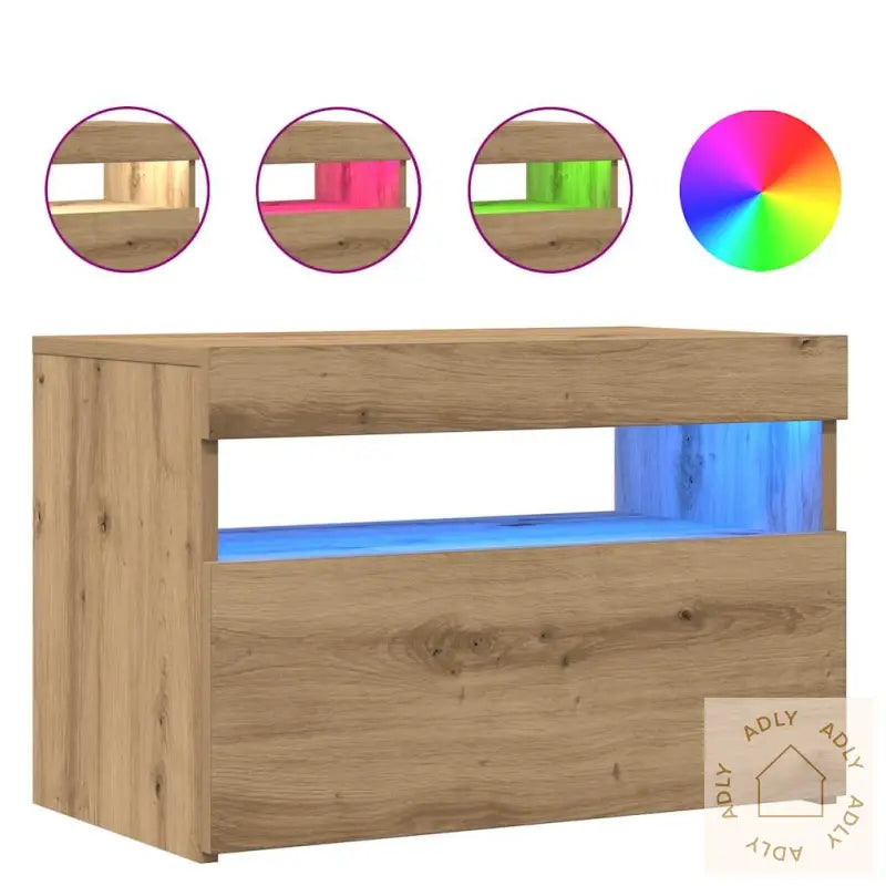Tv-Benk Med Led-Lys 2 Stk Artisan Eik Konstruert Tre