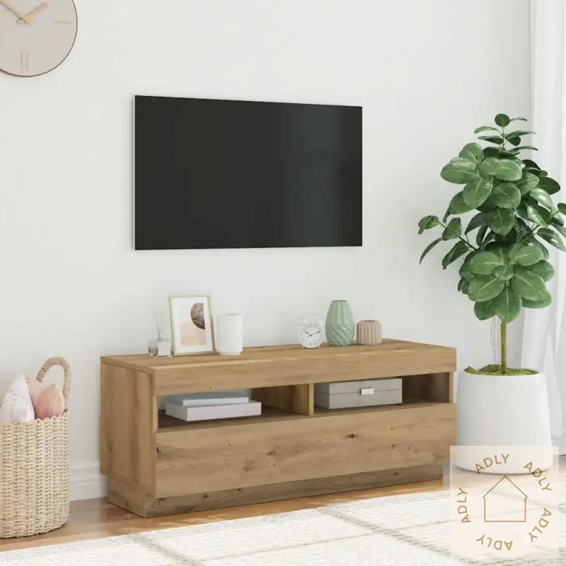 Tv-Benk Med Led-Lys Artisan Eik 100X35X40 Cm Konstruert Tre