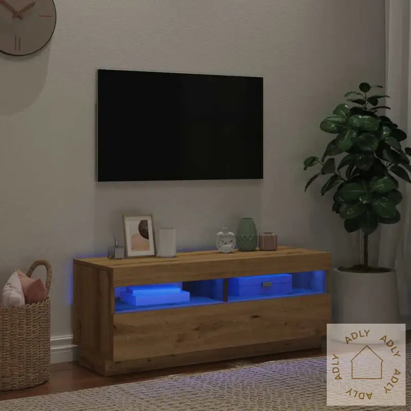 Tv-Benk Med Led-Lys Artisan Eik 100X35X40 Cm Konstruert Tre