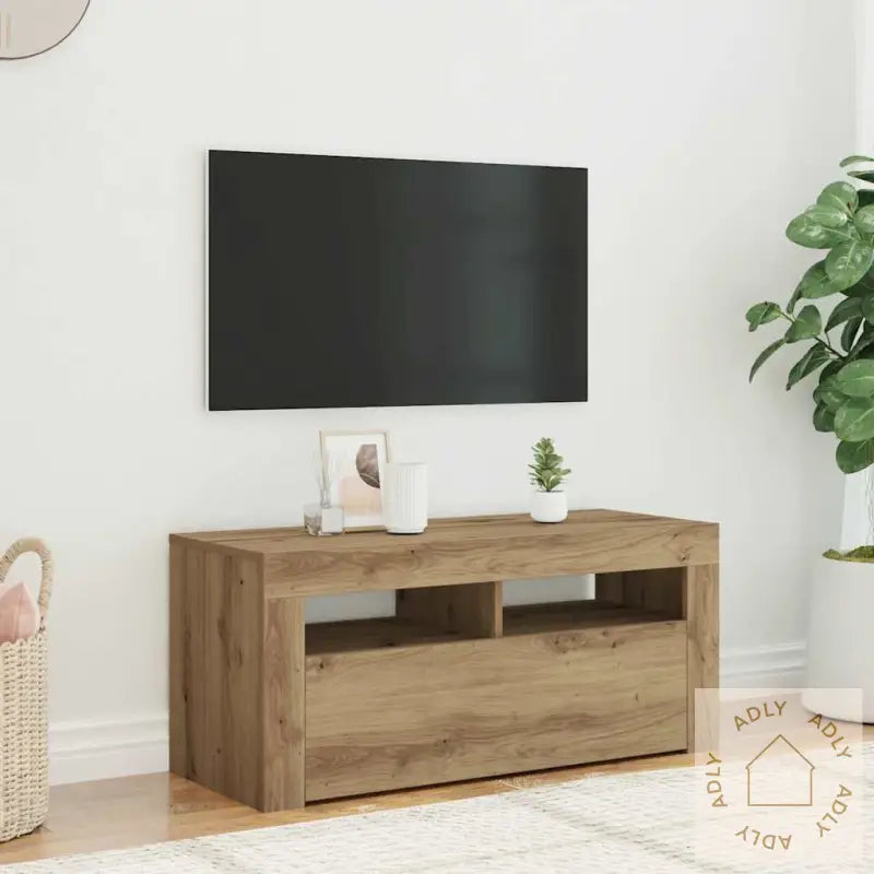 Tv-Benk Med Led-Lys Artisan Eik 90X35X40 Cm Konstruert Tre