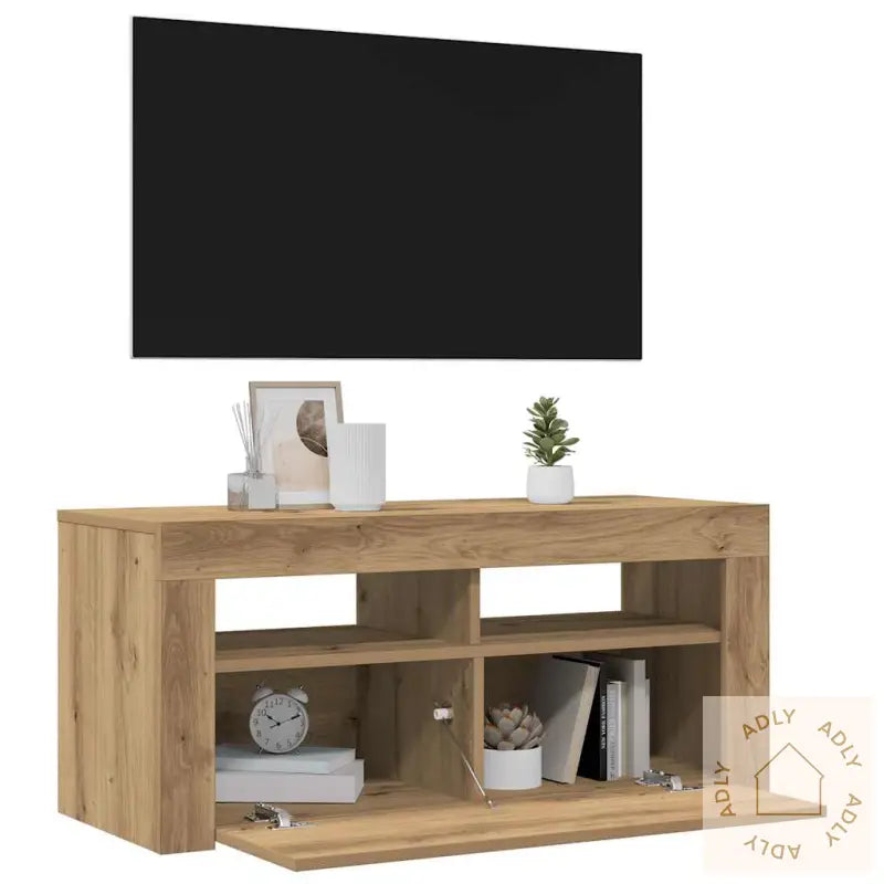 Tv-Benk Med Led-Lys Artisan Eik 90X35X40 Cm Konstruert Tre