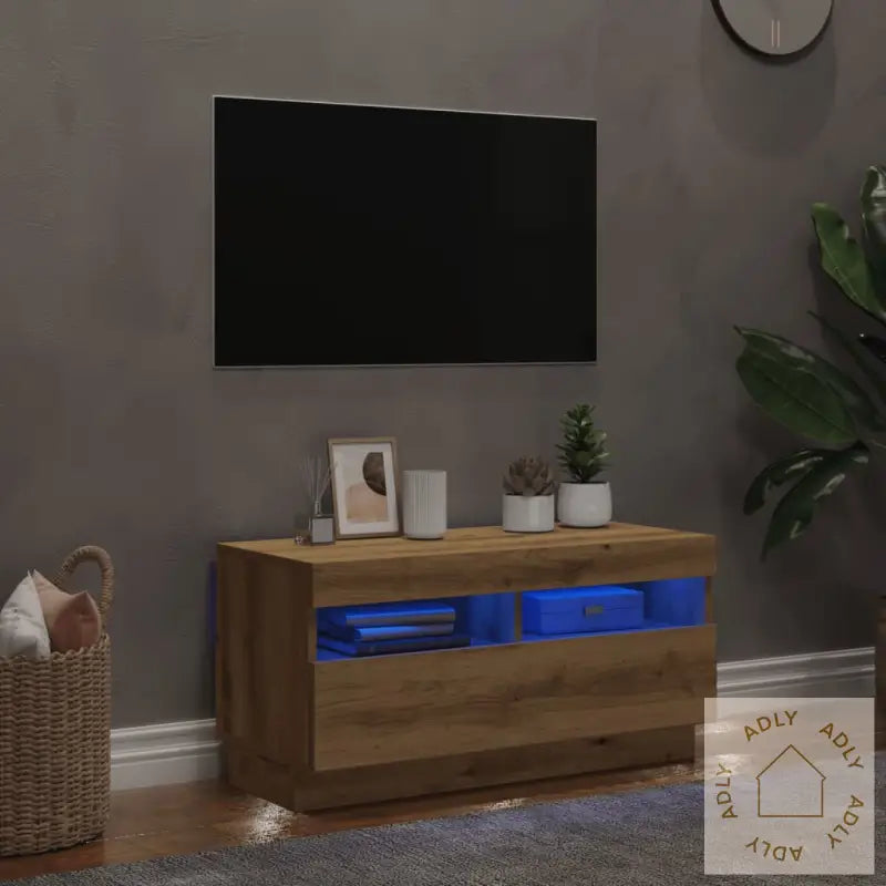 Tv-Benk Med Led-Lys Artisan Eik 80X35X40 Cm Konstruert Tre