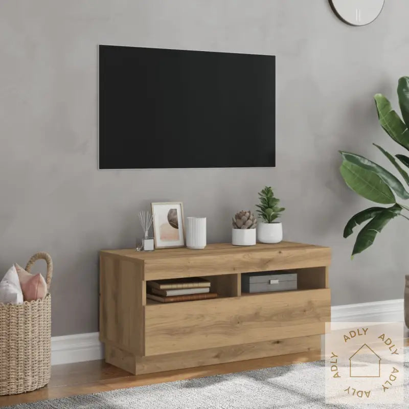 Tv-Benk Med Led-Lys Artisan Eik 80X35X40 Cm Konstruert Tre