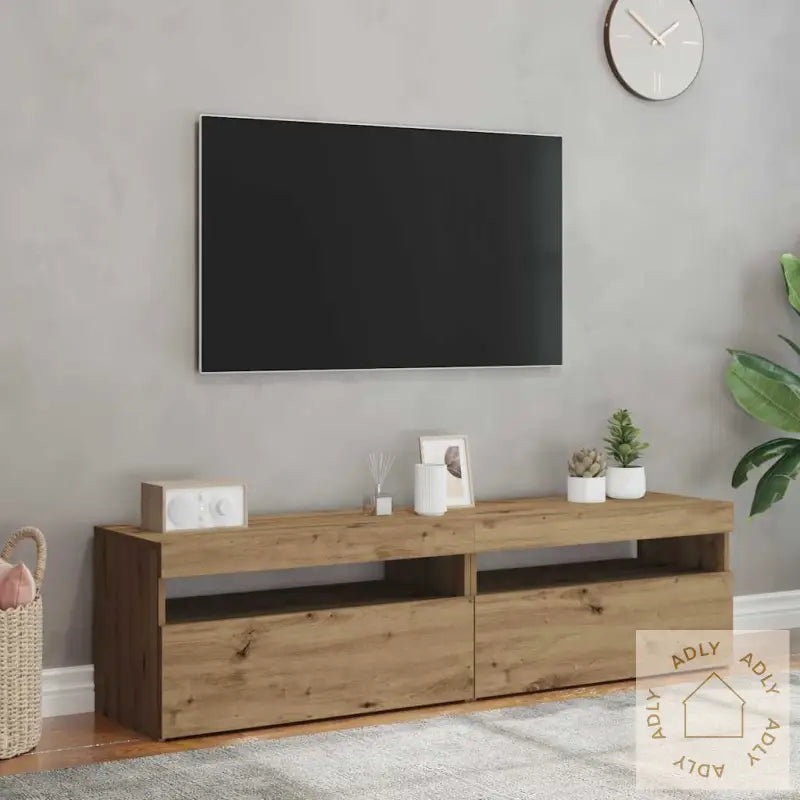 Tv-Benk Med Led-Lys 2 Stk Artisan Eik Konstruert Tre