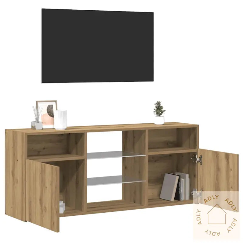 Tv-Benk Med Led-Lys Artisan Eik 120X30X50 Cm Konstruert Tre