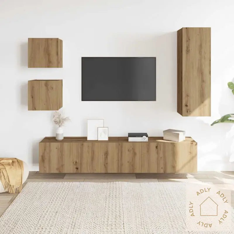 Tv-Skapsett 5 Deler Veggmontert Artisan Eik Konstruert Tre