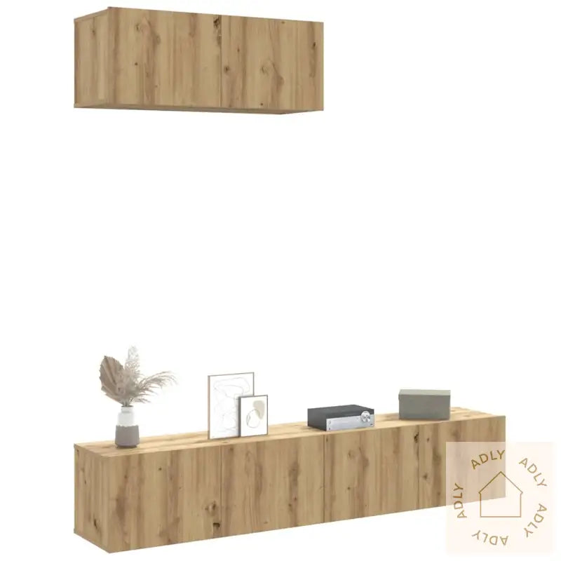 Tv-Skapsett 3 Deler Veggmontert Artisan Eik Konstruert Tre