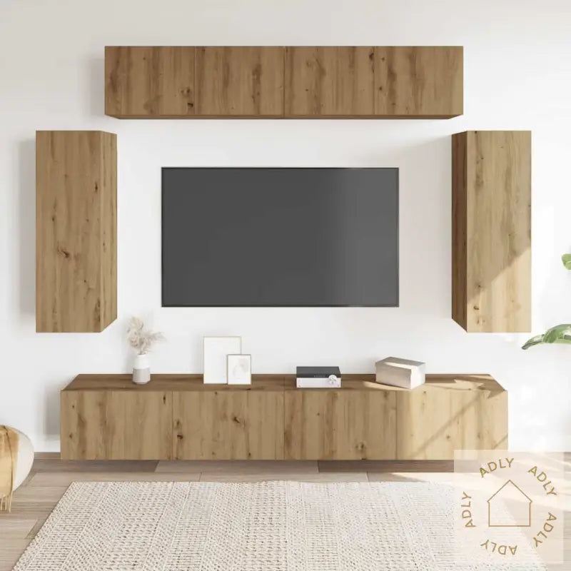 Tv-Skapsett 6 Deler Veggmontert Artisan Eik Konstruert Tre