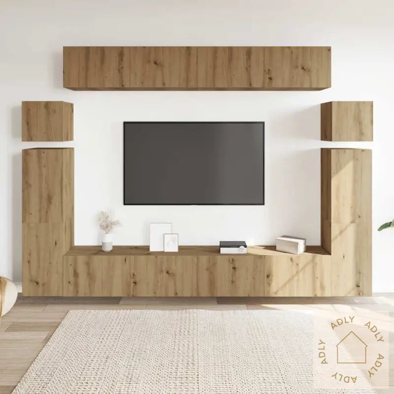 Tv-Skapsett 8 Deler Veggmontert Artisan Eik Konstruert Tre