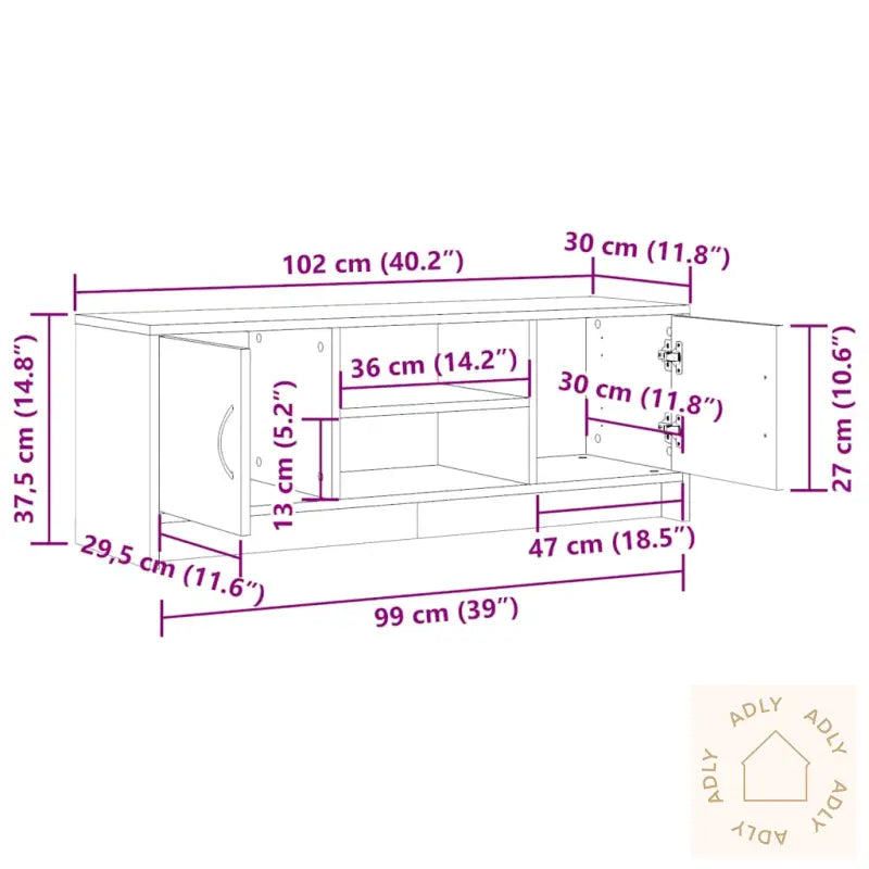 Tv-Benk Artisan Eik 102X30X37,5 Cm Konstruert Tre