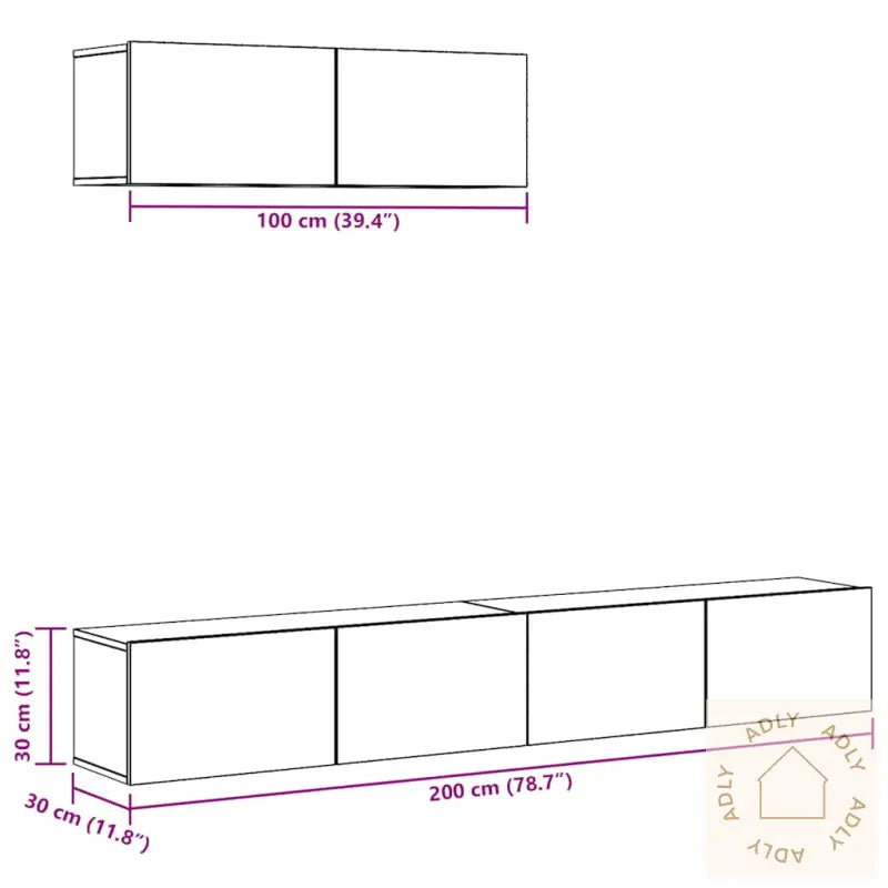 Tv-Skapsett 3 Deler Veggmontert Artisan Eik Konstruert Tre