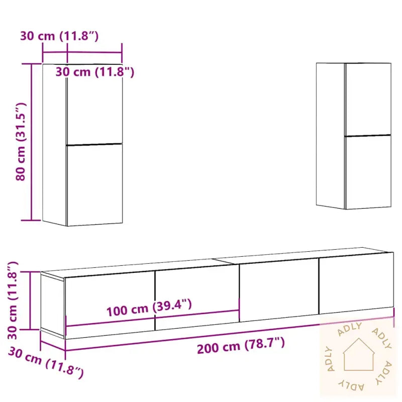Tv-Skapsett 4 Deler Veggmontert Artisan Eik Konstruert Tre