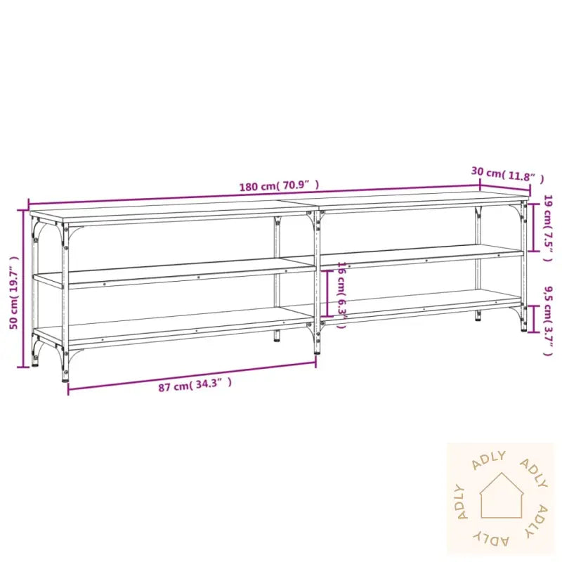 Tv-Benk Brun Eik 180X30X50 Cm Konstruert Tre Og Metall