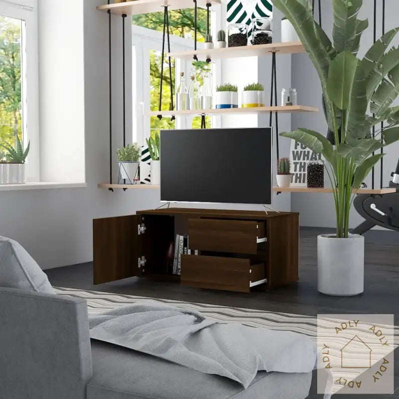 Tv-Benk Brun Eik 80X34X36 Cm Konstruert Tre