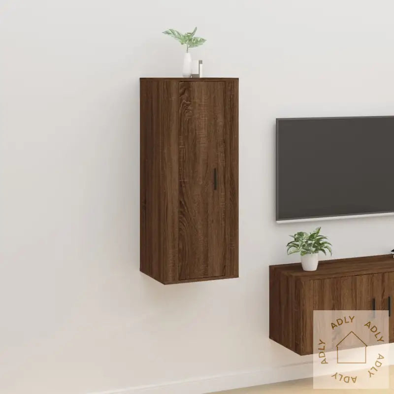 Vegghengt Tv-Benk Brun Eik 40X34,5X100 Cm