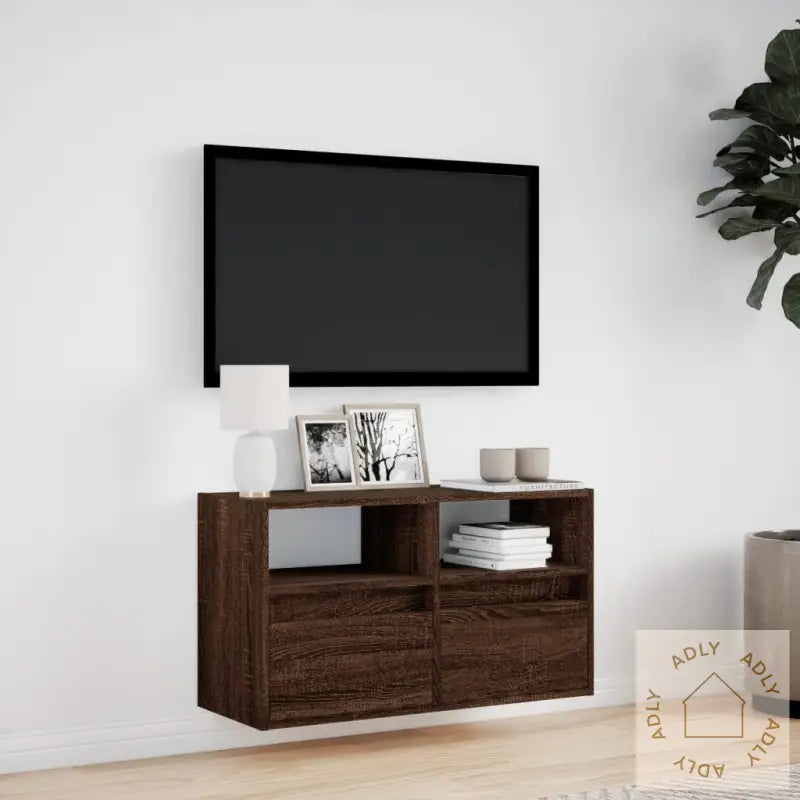 Vegghengt Tv-Benk Med Led Brun Eik 80X31X45 Cm