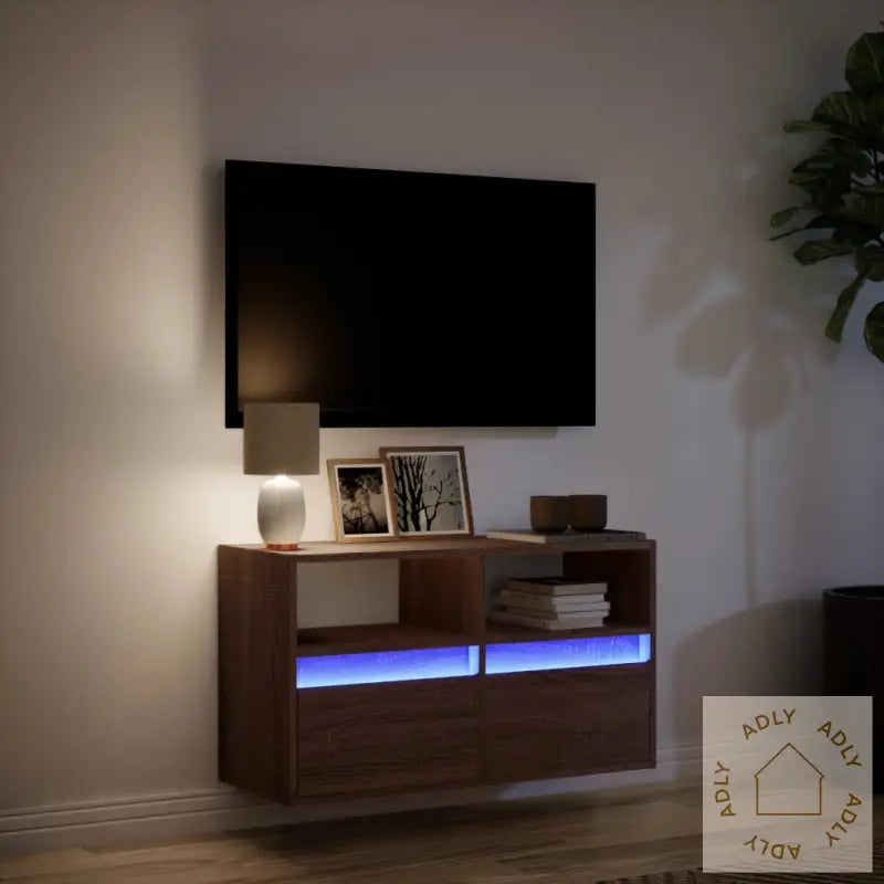 Vegghengt Tv-Benk Med Led Brun Eik 80X31X45 Cm