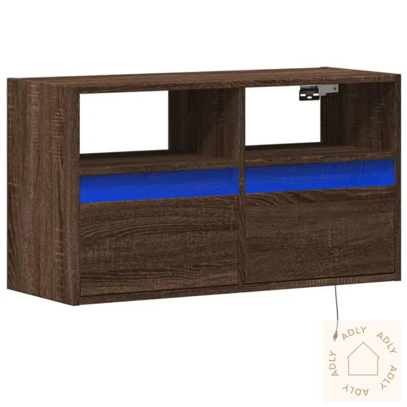 Vegghengt Tv-Benk Med Led Brun Eik 80X31X45 Cm