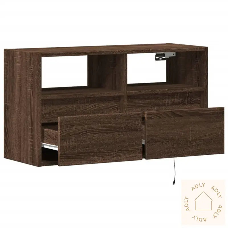 Vegghengt Tv-Benk Med Led Brun Eik 80X31X45 Cm
