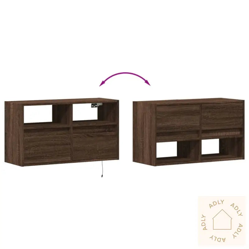Vegghengt Tv-Benk Med Led Brun Eik 80X31X45 Cm