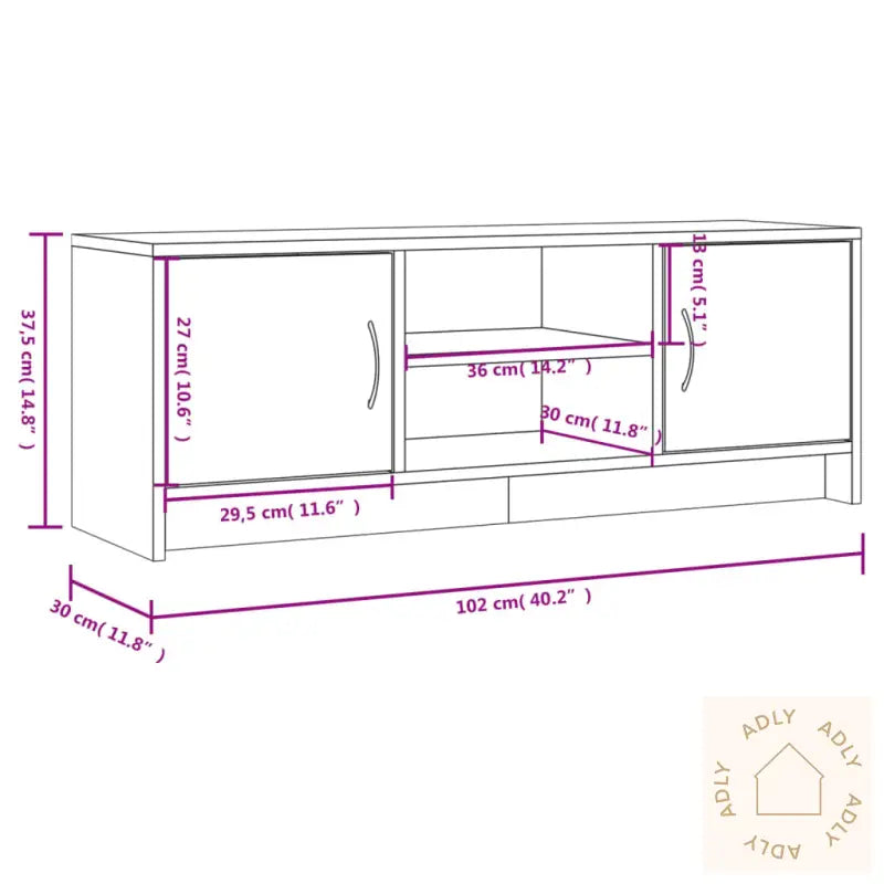 Tv-Benk Brun Eik 102X30X37,5 Cm Konstruert Tre