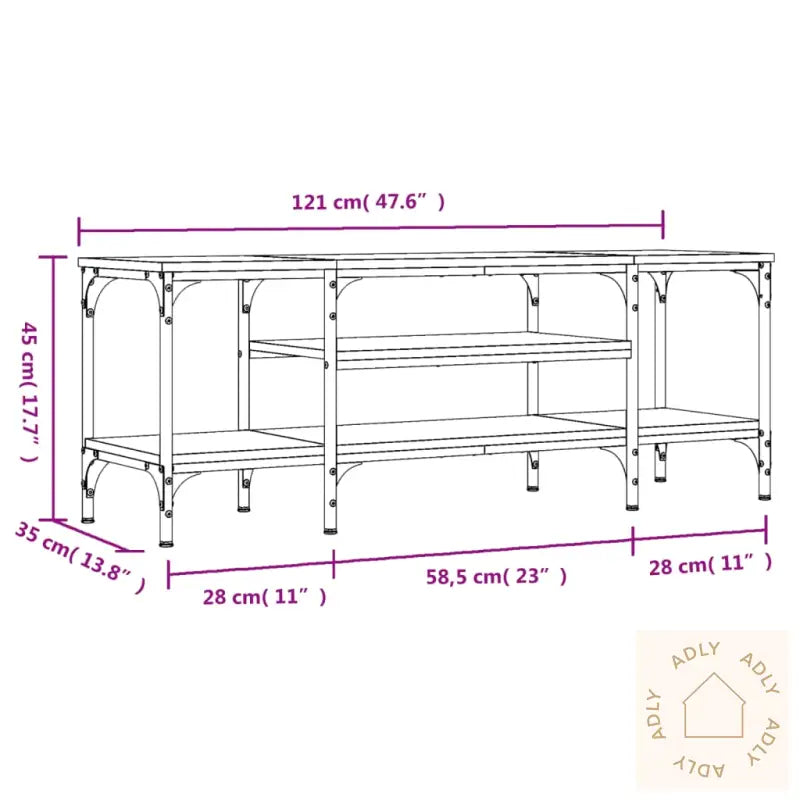 Tv-Benk Brun Eik 121X35X45 Cm Konstruert Tre Og Jern