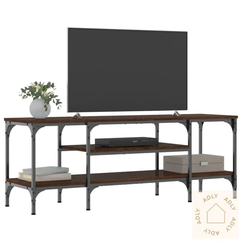Tv-Benk Brun Eik 121X35X45 Cm Konstruert Tre Og Jern