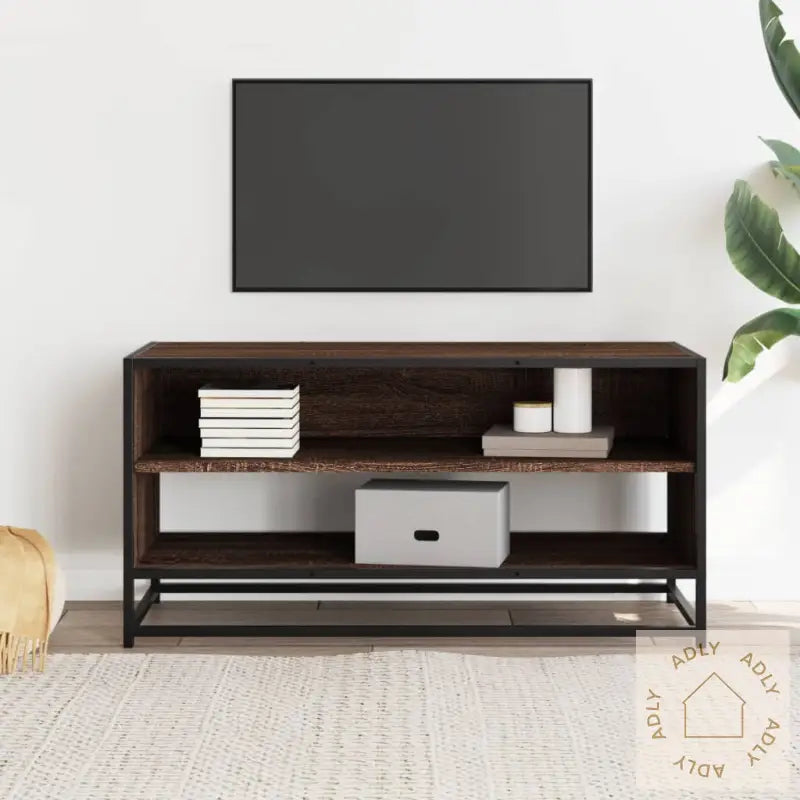 Tv-Benk Brun Eik 91X40X46 Cm Konstruert Tre Og Metall