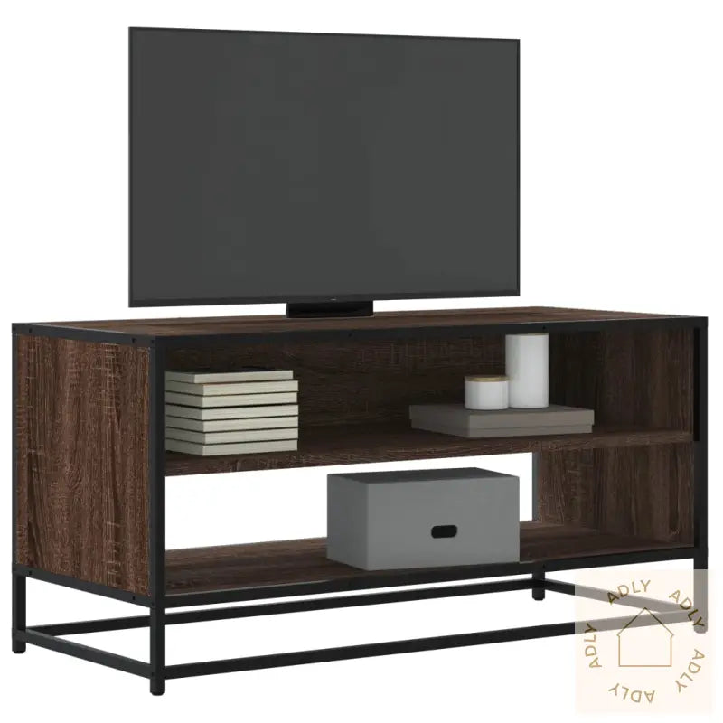 Tv-Benk Brun Eik 91X40X46 Cm Konstruert Tre Og Metall