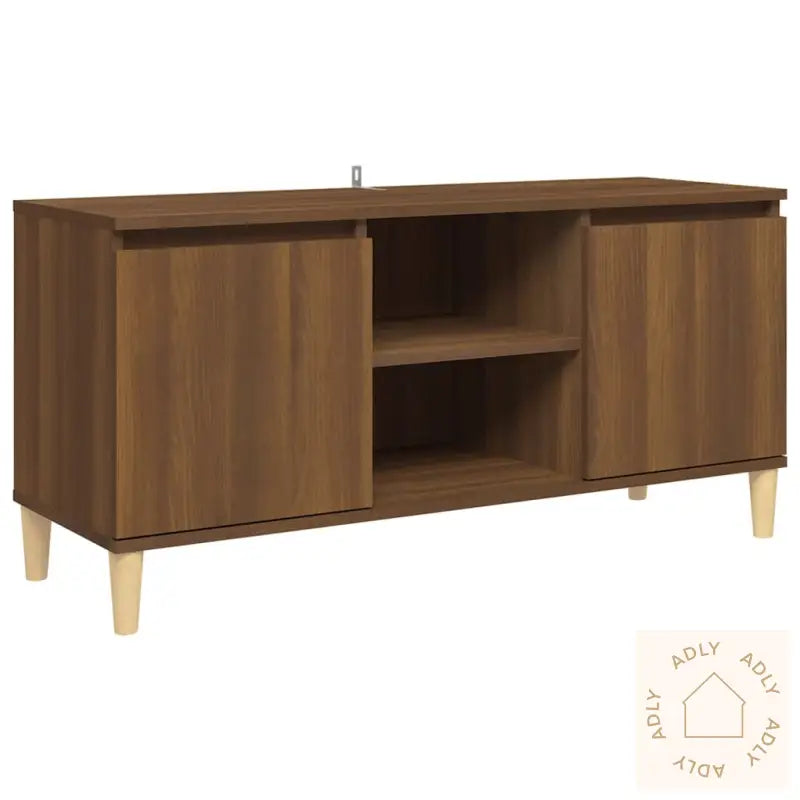 Tv-Benk Med Ben I Heltre Brun Eik 103,5X35X50 Cm