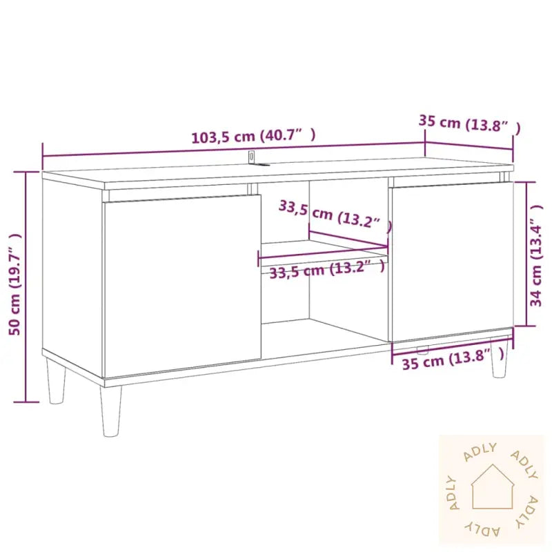 Tv-Benk Med Ben I Heltre Brun Eik 103,5X35X50 Cm