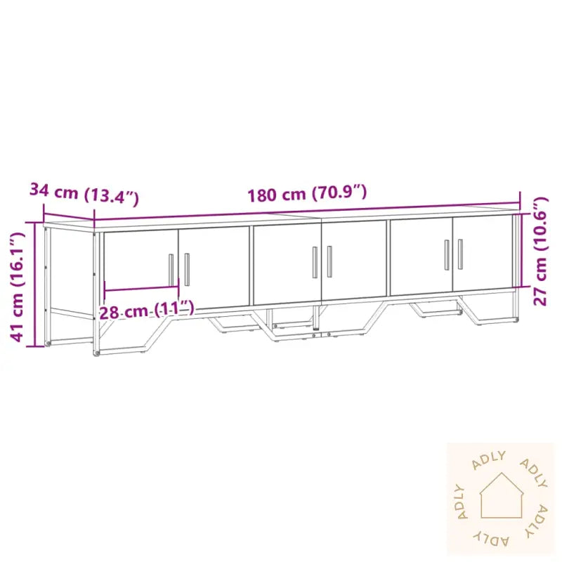 Tv-Benk Brun Eik 180X34X41 Cm Konstruert Tre