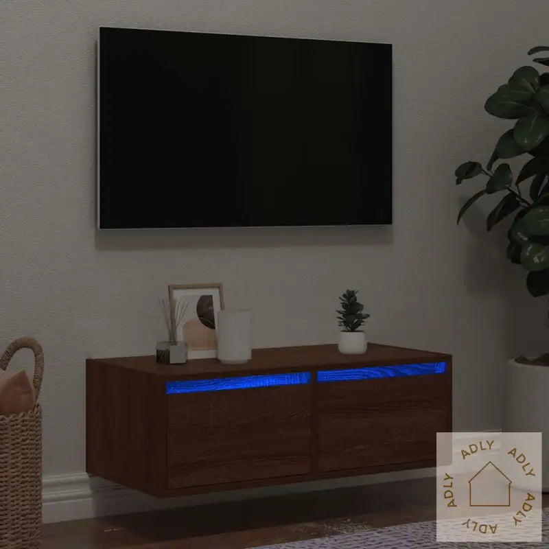 Tv-Benk Med Led-Lys Brun Eik 75X35,5X25 Cm