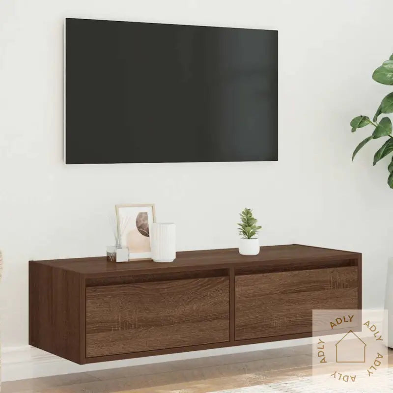 Tv-Benk Med Led-Lys Brun Eik 100X35,5X25 Cm