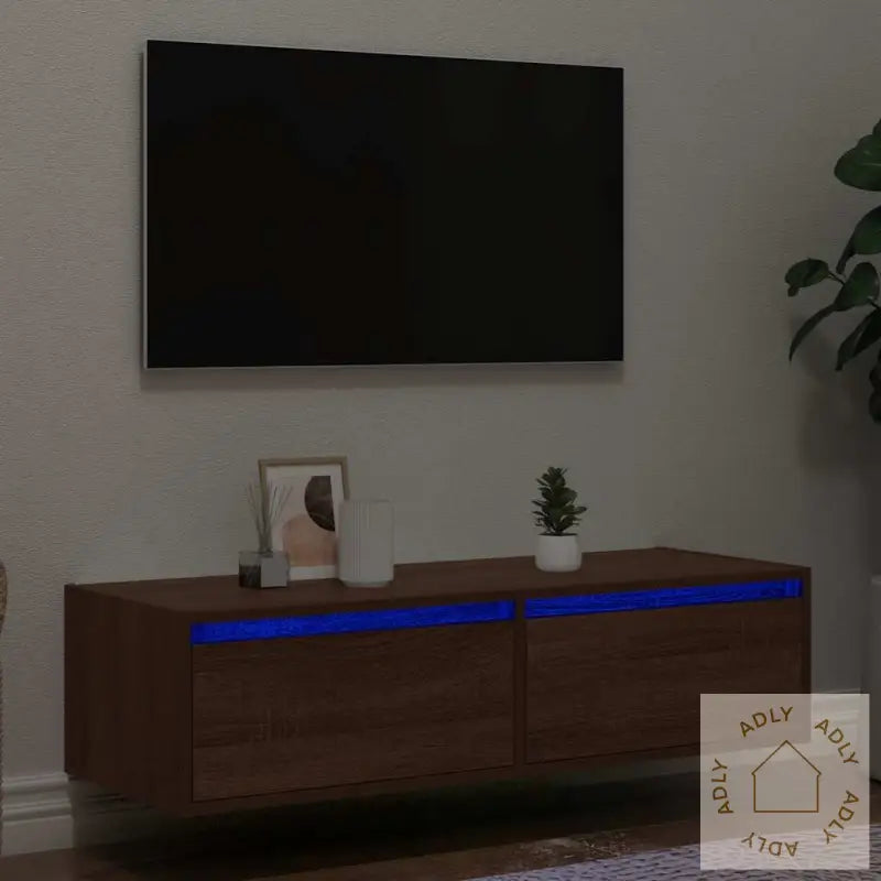 Tv-Benk Med Led-Lys Brun Eik 100X35,5X25 Cm