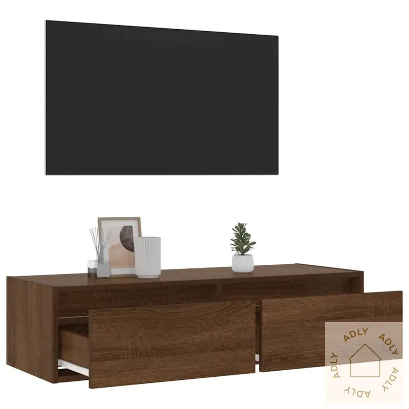 Tv-Benk Med Led-Lys Brun Eik 100X35,5X25 Cm
