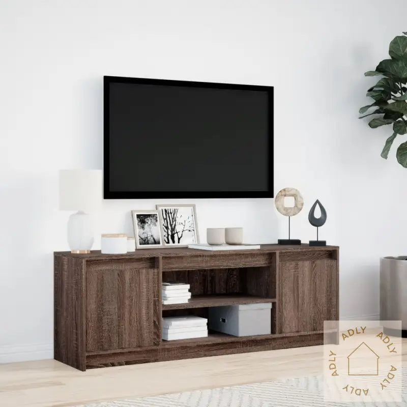Tv-Benk Med Led Brun Eik 139,5X34X50 Cm Konstruert Tre