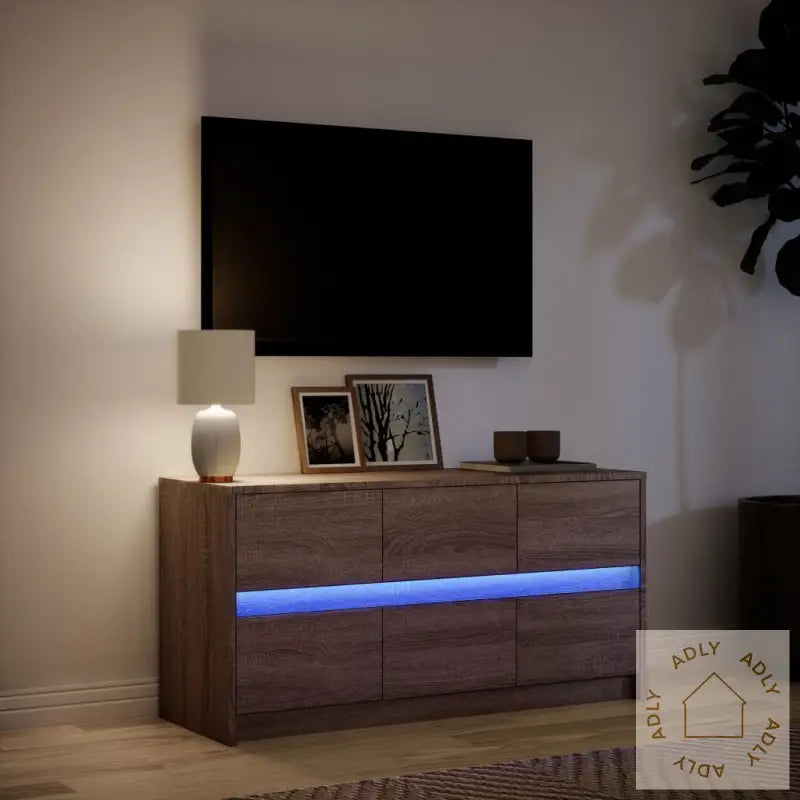Tv-Benk Med Led Brun Eik 100X34X50 Cm Konstruert Tre
