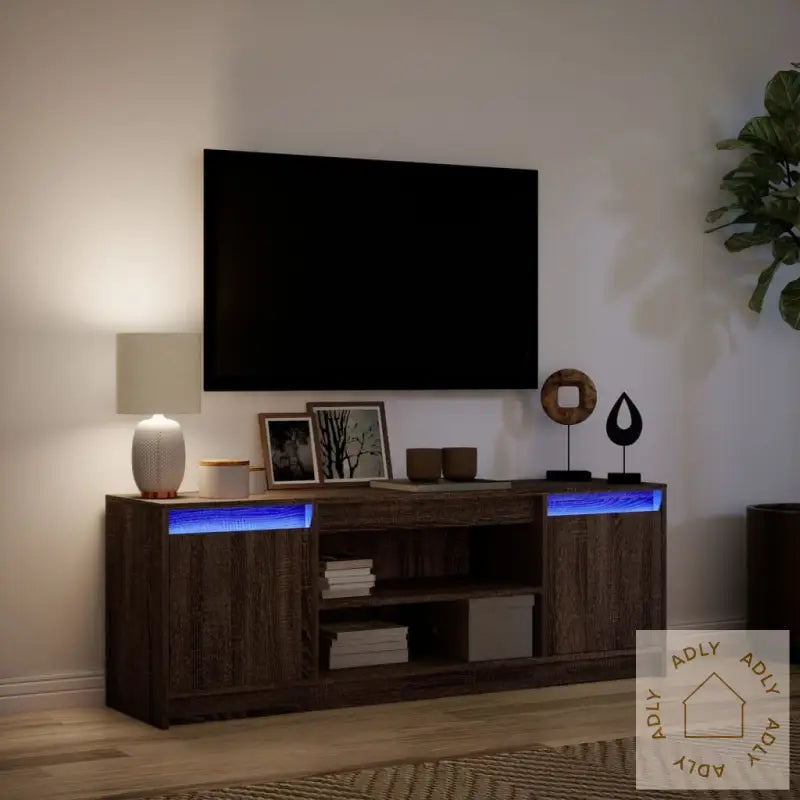 Tv-Benk Med Led Brun Eik 139,5X34X50 Cm Konstruert Tre